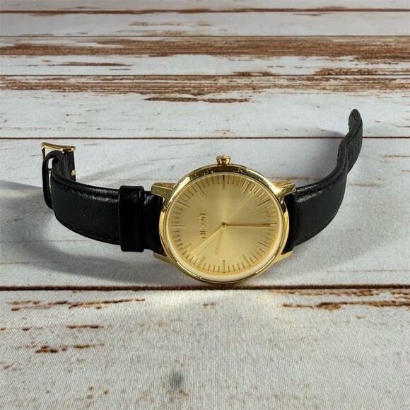 Nixon Unisex Gold Dial Black Leather Quartz Analog Casual Watch